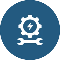 Engineering tools emblem with power icon